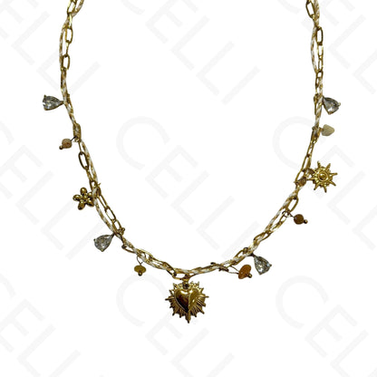 Steel necklace - square with mother-of-pearl