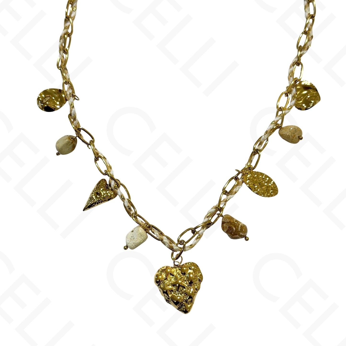 Steel necklace - square with mother-of-pearl