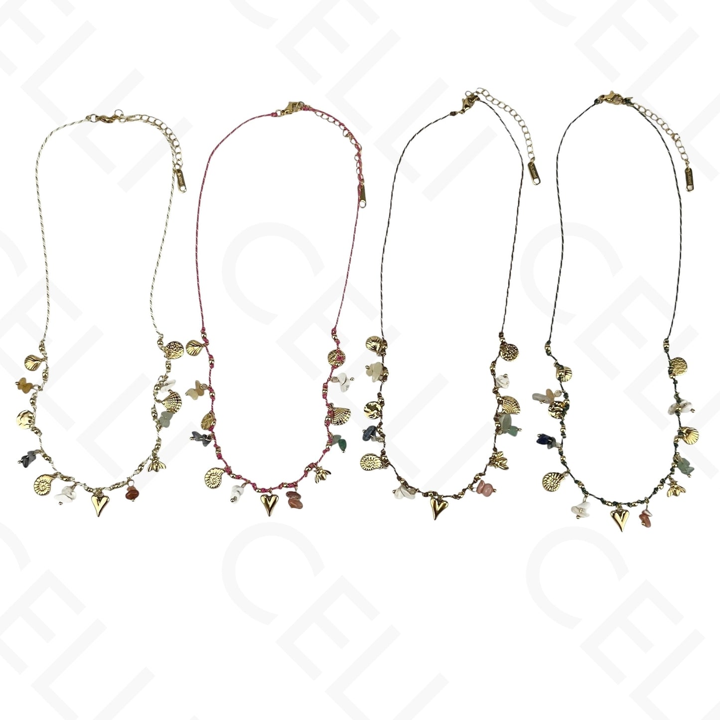 Collar de acero - hilo con múltiples colgantes, corazón