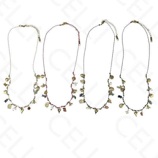 Stainless steel chain with multiple pendants, heart