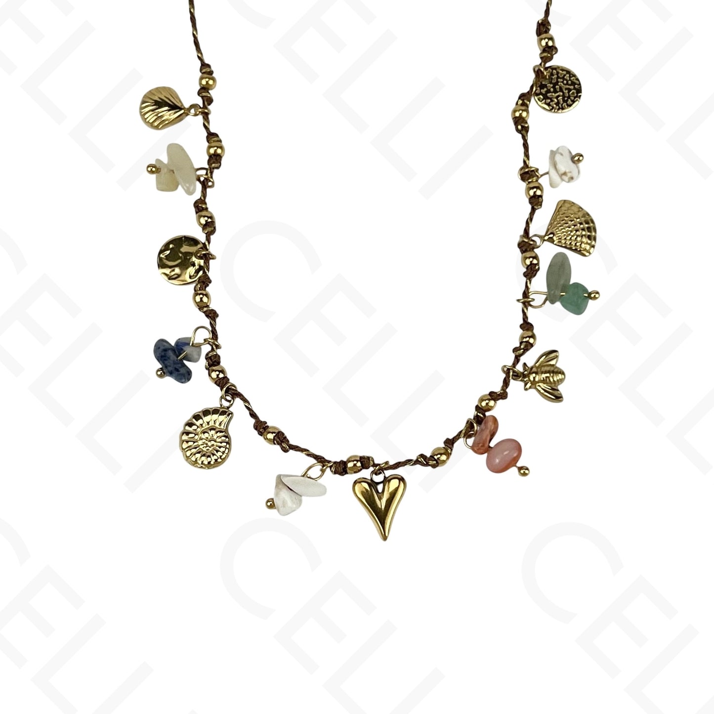 Collar de acero - hilo con múltiples colgantes, corazón