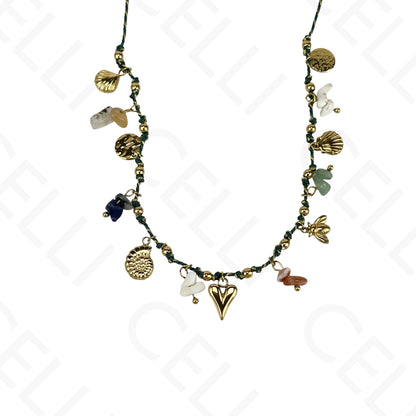 Collar de acero - hilo con múltiples colgantes, corazón