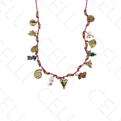 Collar de acero - hilo con múltiples colgantes, corazón