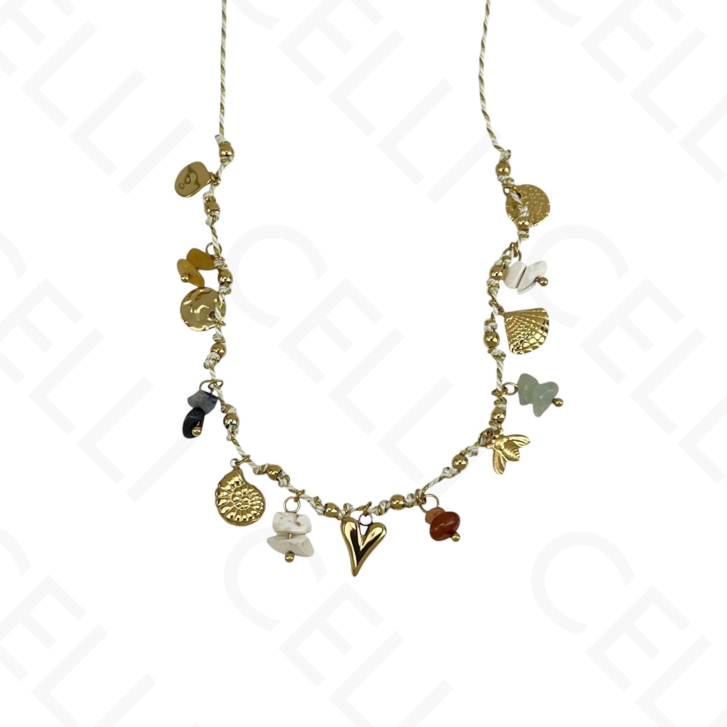 Collar de acero - hilo con múltiples colgantes, corazón