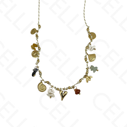 Collar de acero - hilo con múltiples colgantes, corazón