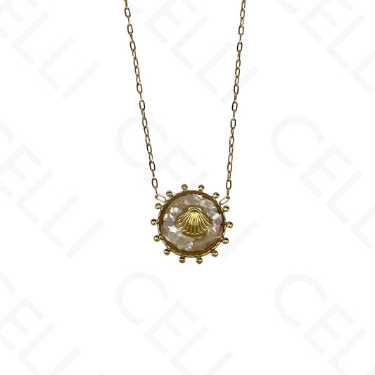Enamelled shell stainless steel necklace