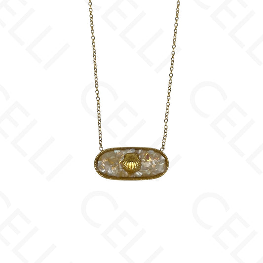 Enamelled shell stainless steel necklace