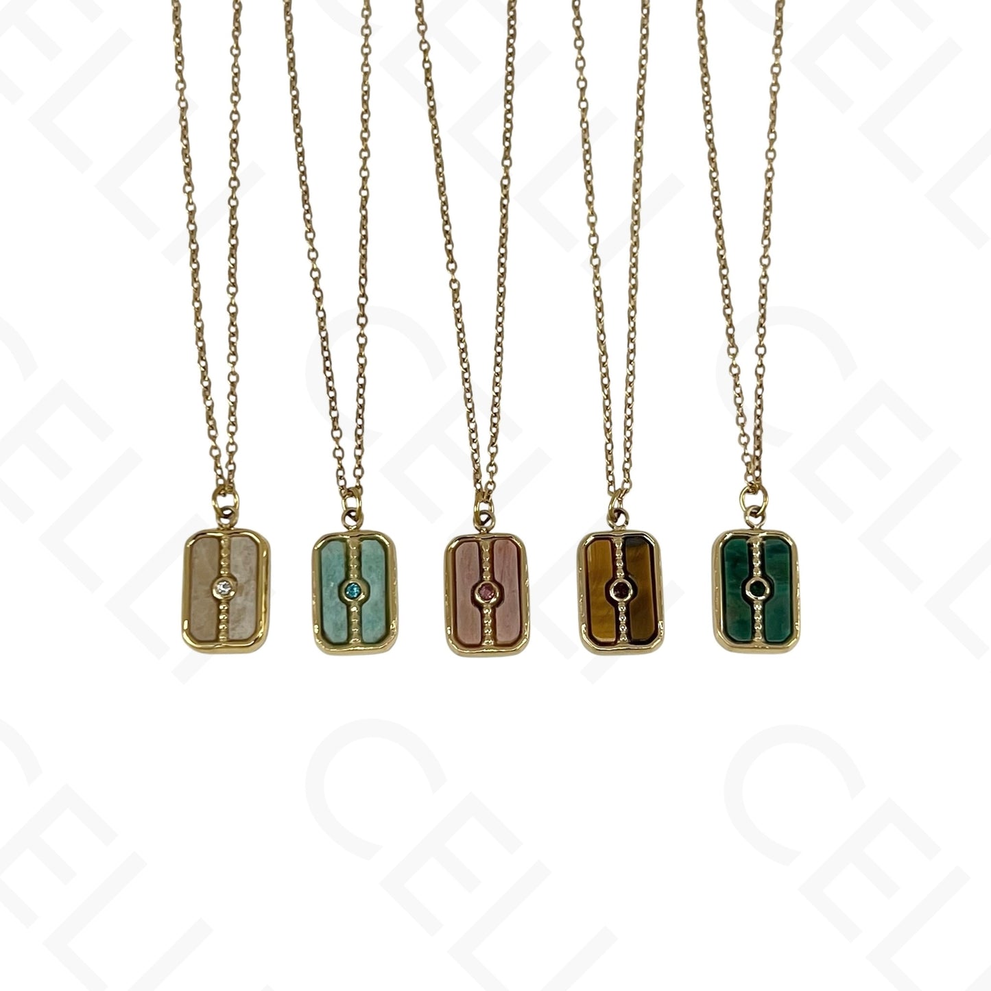 Colar de aço - pedra natural rectangular