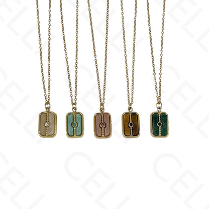 Colar de aço - pedra natural rectangular