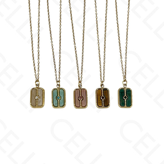 Stainless steel rectangular natural stone necklace