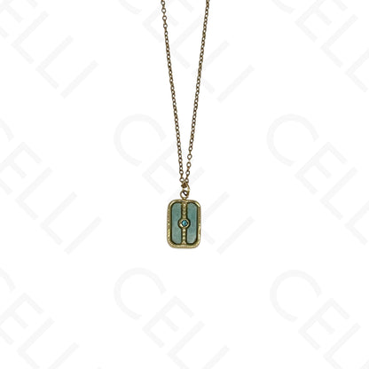 Colar de aço - pedra natural rectangular