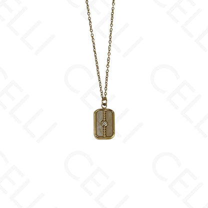 Colar de aço - pedra natural rectangular