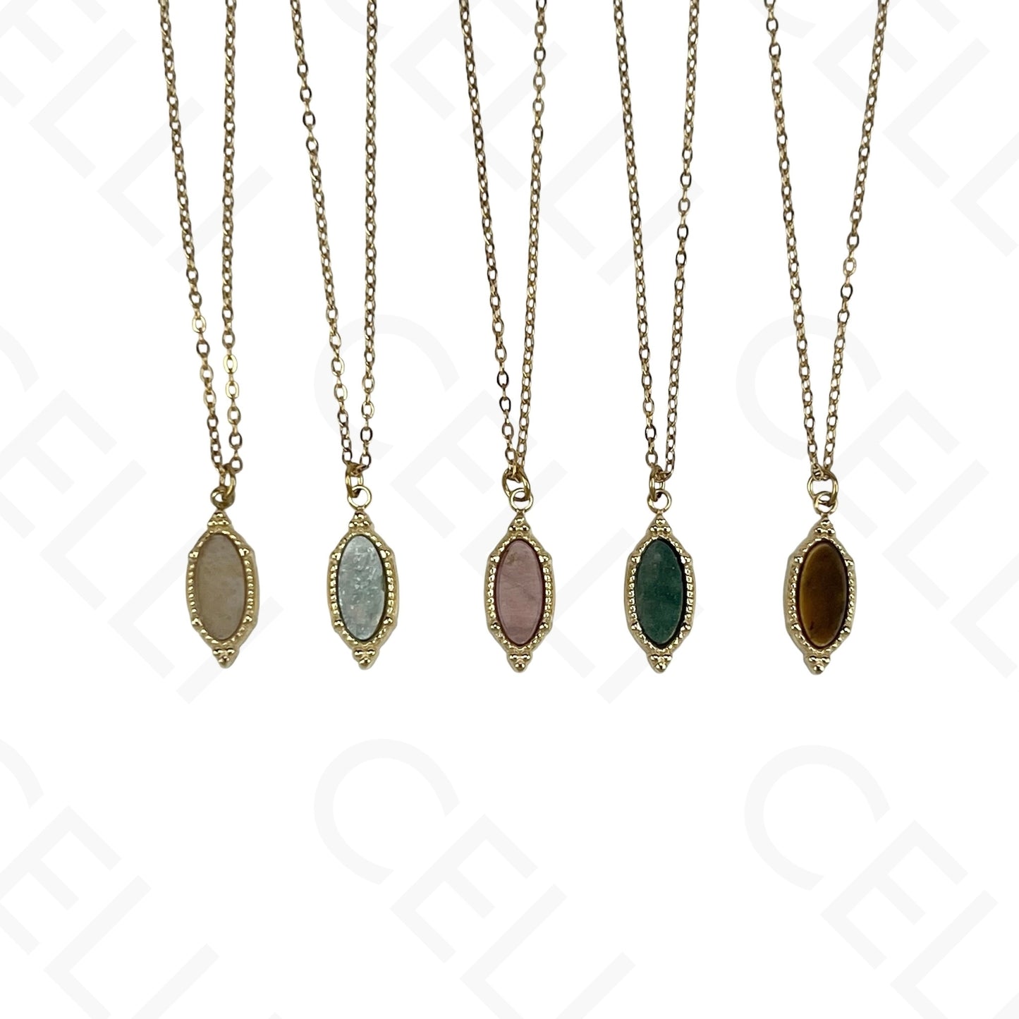 Stainless steel oval natural stone necklace