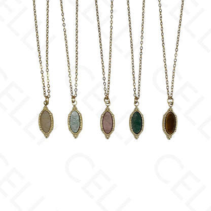 Stainless steel oval natural stone necklace