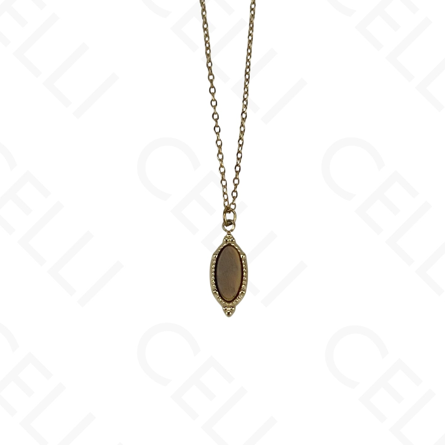 Stainless steel oval natural stone necklace