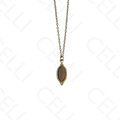 Stainless steel oval natural stone necklace