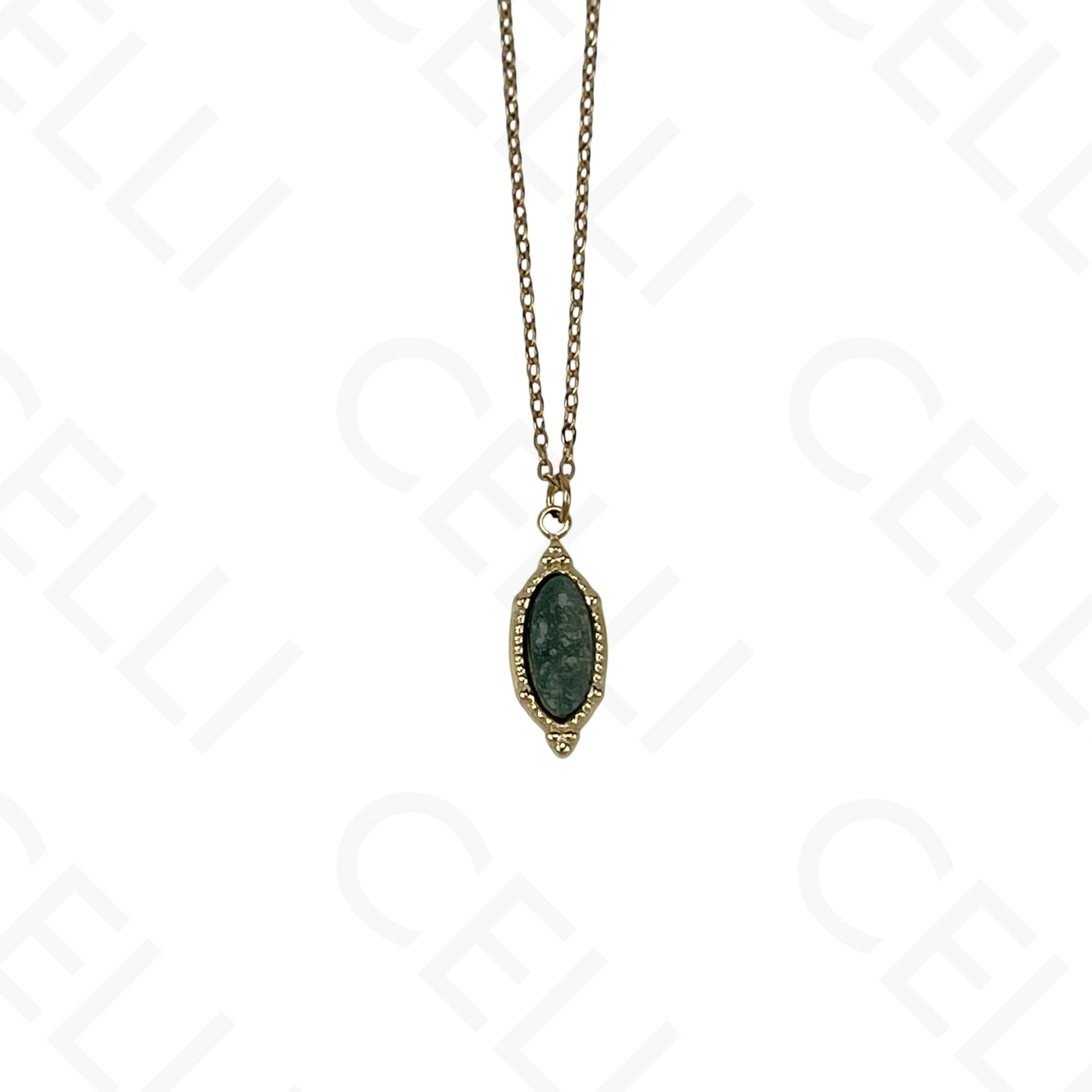 Stainless steel oval natural stone necklace