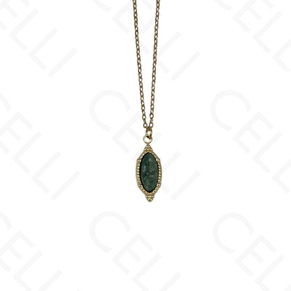 Stainless steel oval natural stone necklace