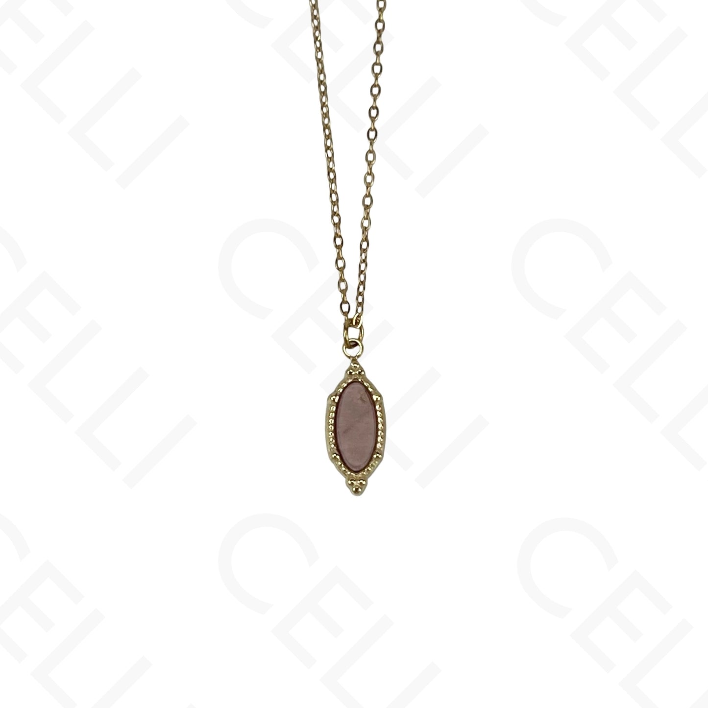 Stainless steel oval natural stone necklace