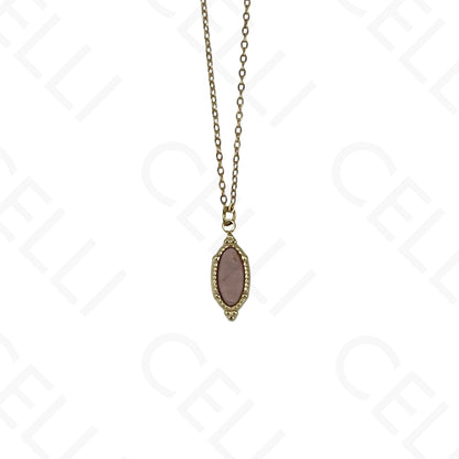 Stainless steel oval natural stone necklace