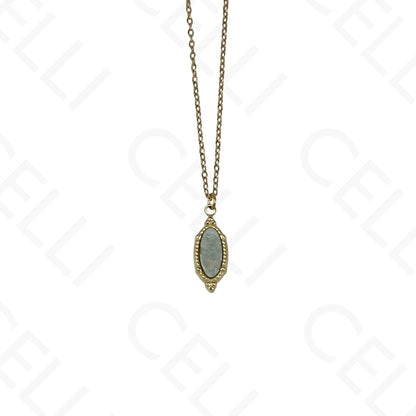 Stainless steel oval natural stone necklace