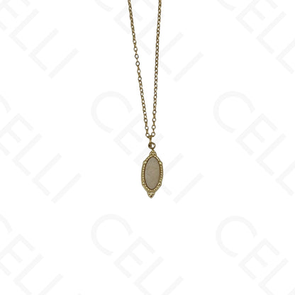 Stainless steel oval natural stone necklace