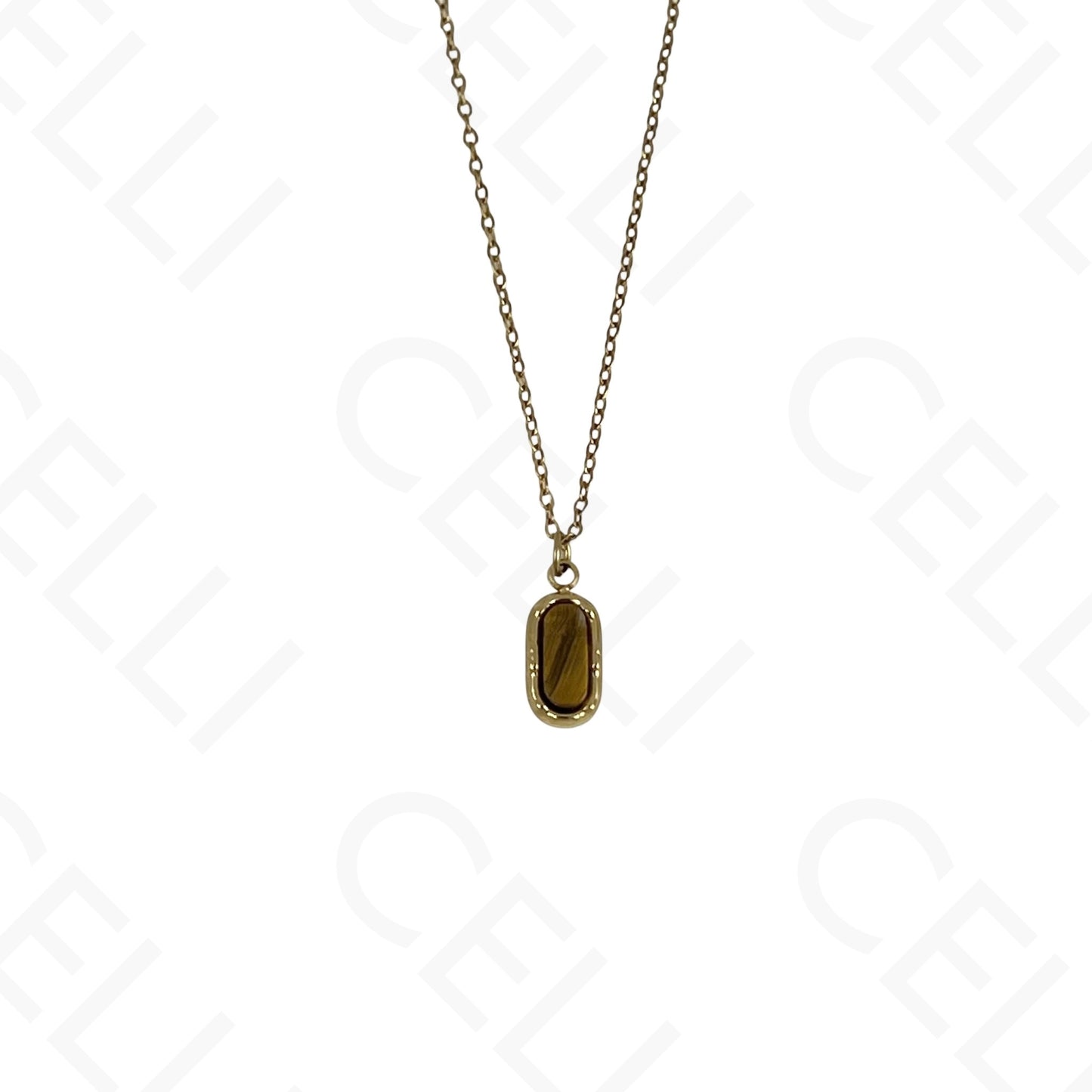 Colar de aço - pedra natural oval