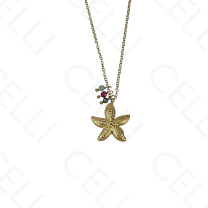 Stainless steel starfish necklace with faceted natural stones