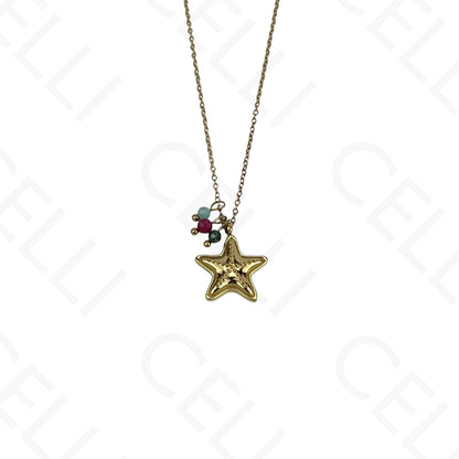 Stainless steel starfish necklace with faceted natural stones