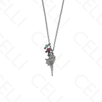 Stainless steel conch shell necklace with faceted natural stones