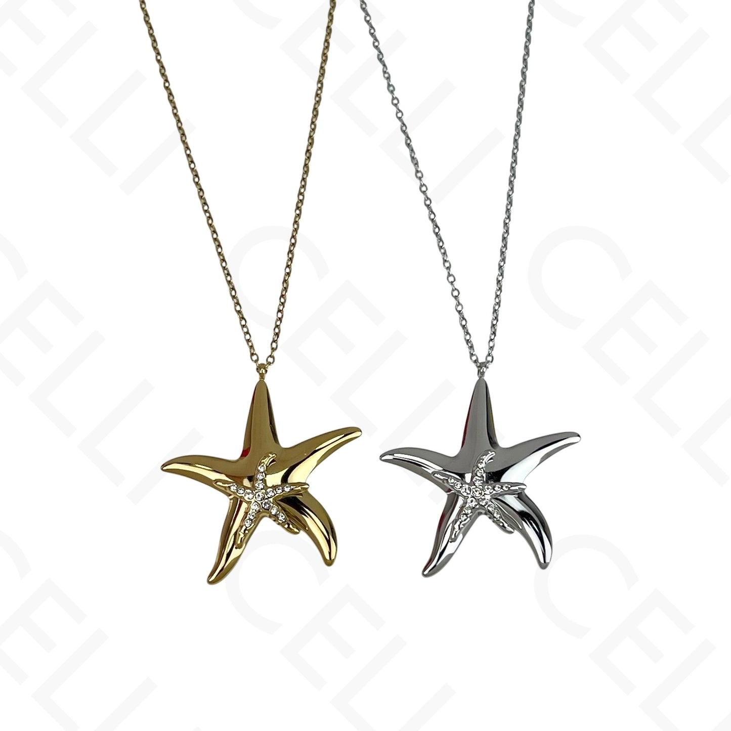 Collar de acero - estrella de mar con brillantes