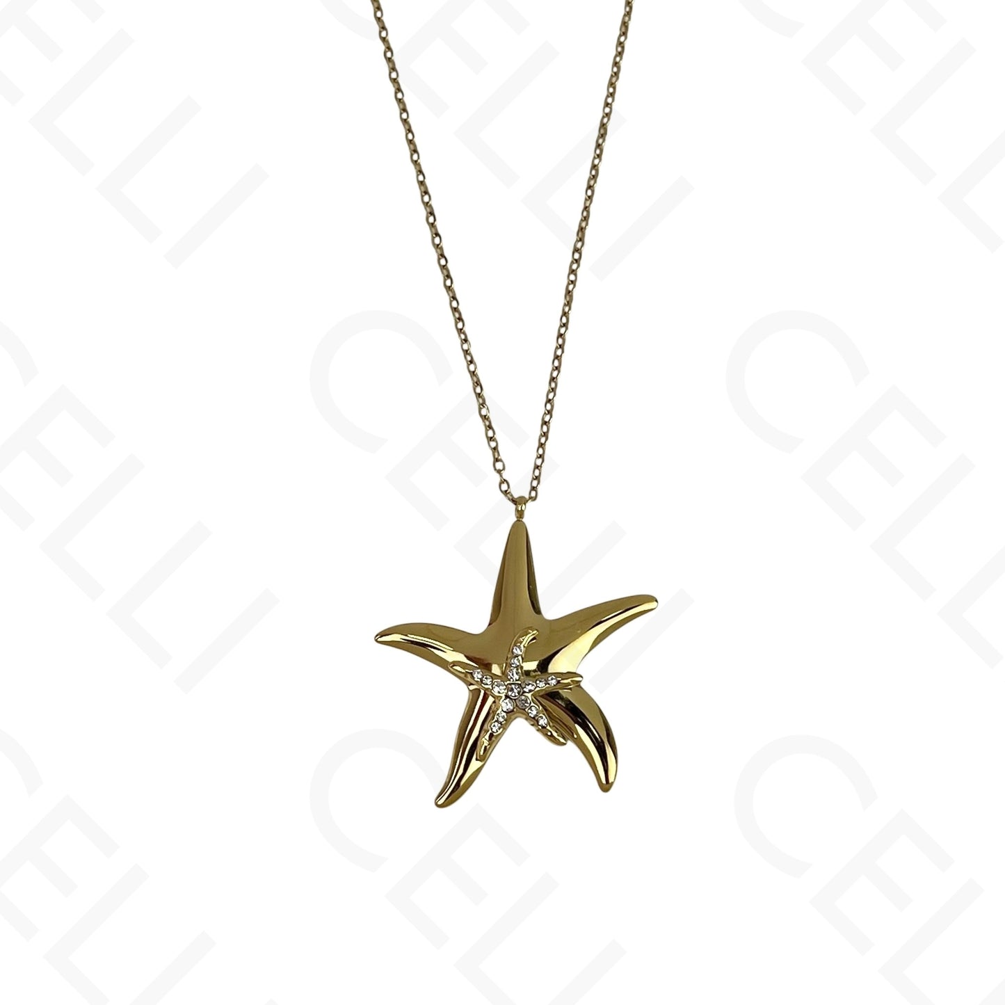 Collar de acero - estrella de mar con brillantes