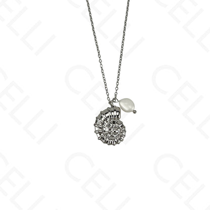 Steel Necklace - Cowrie Shell and Pearl