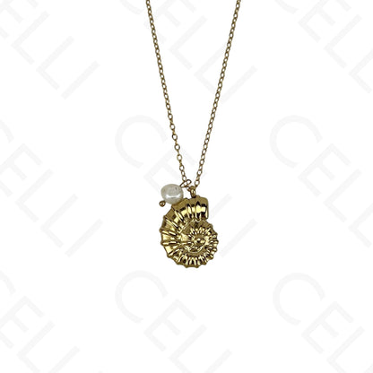 Steel Necklace - Cowrie Shell and Pearl
