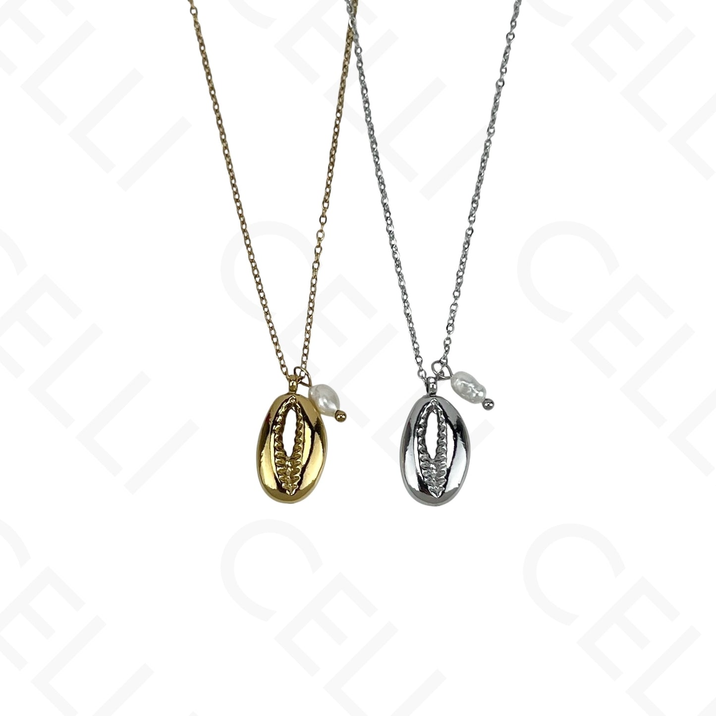 Collar de acero - concha y perla
