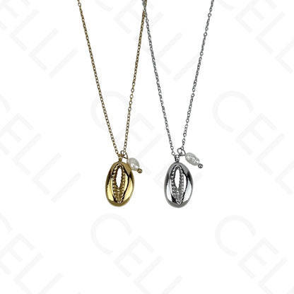 Collar de acero - concha y perla
