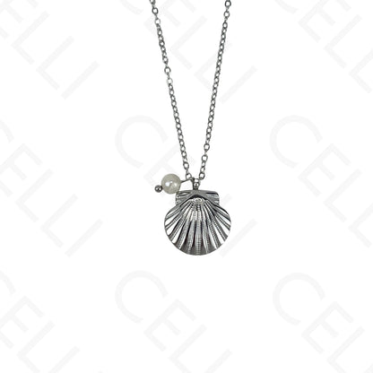 Shell and pearl stainless steel necklace