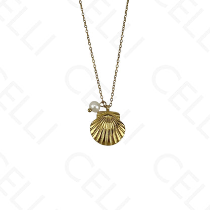 Shell and pearl stainless steel necklace
