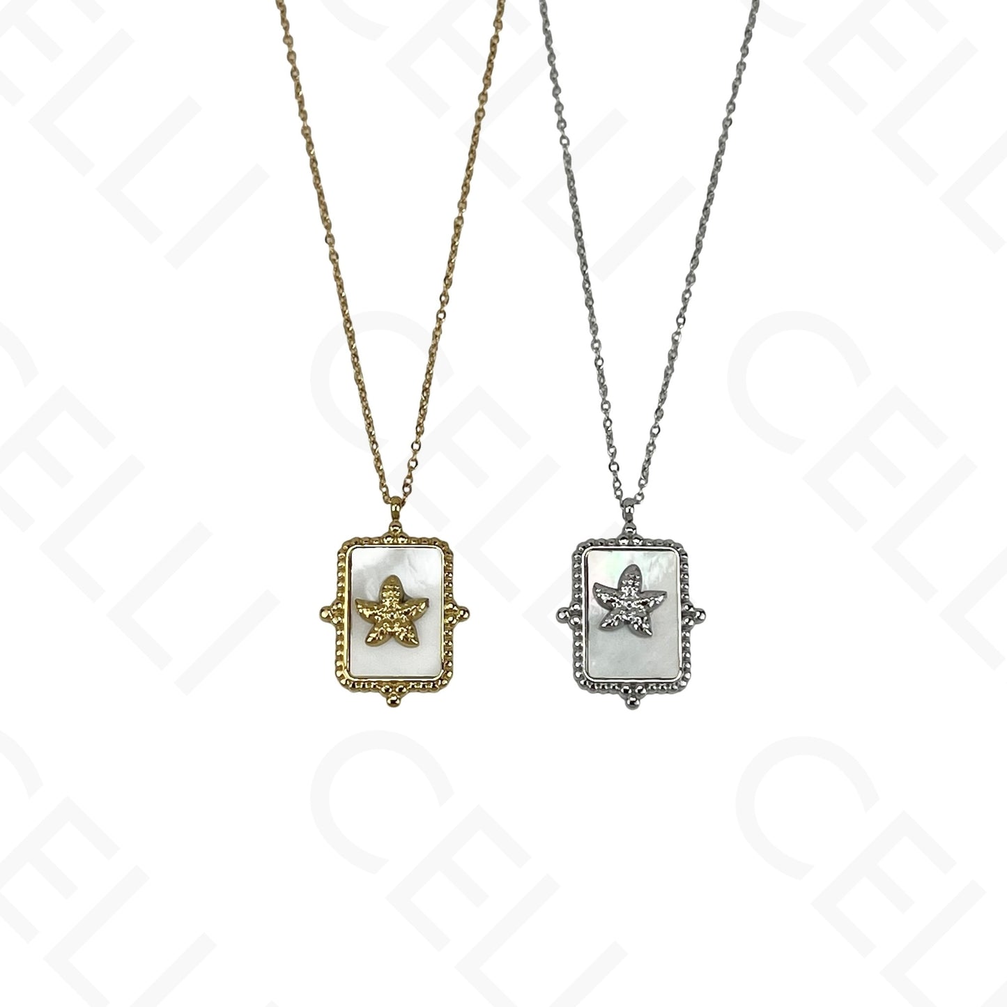 Collar de acero - madreperla y estrella de mar