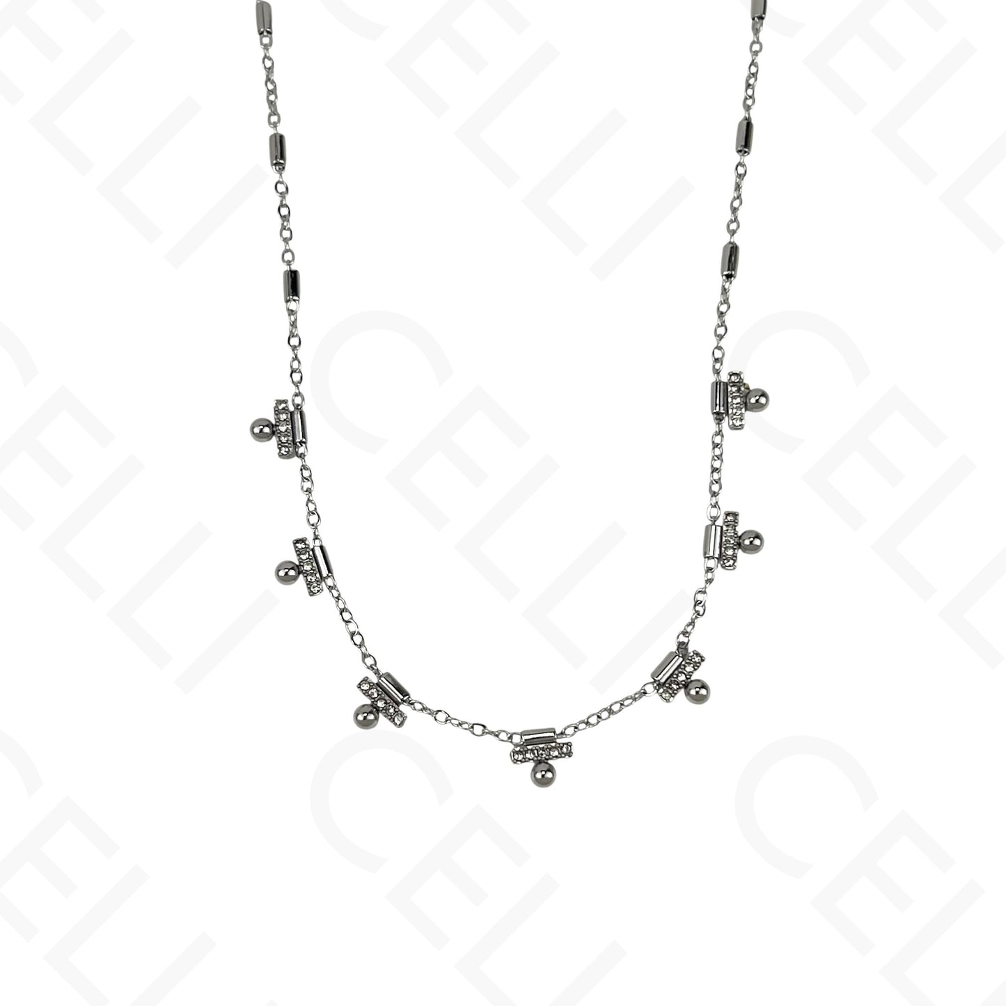 Steel Necklace - Beads with Rhinestones