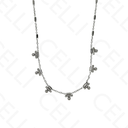 Steel Necklace - Beads with Rhinestones