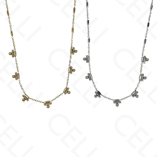 Collar de acero - bolas con brillantes