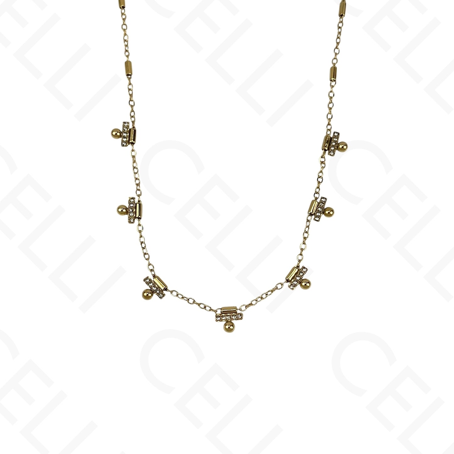 Steel Necklace - Beads with Rhinestones