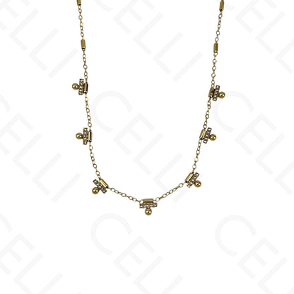 Steel Necklace - Beads with Rhinestones