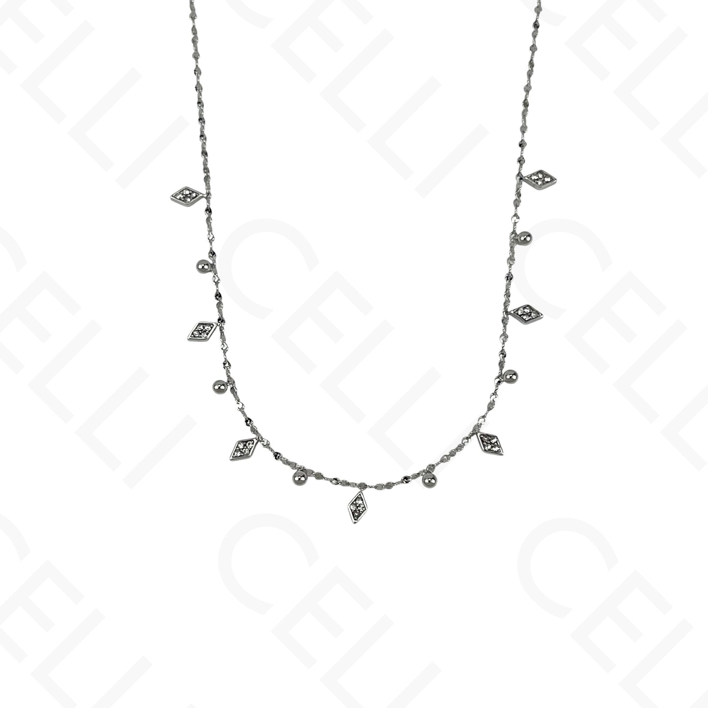 Steel Necklace - Mini Lozenge with Rhinestones
