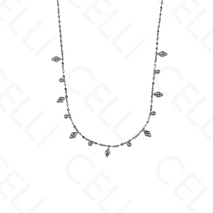 Steel Necklace - Mini Lozenge with Rhinestones