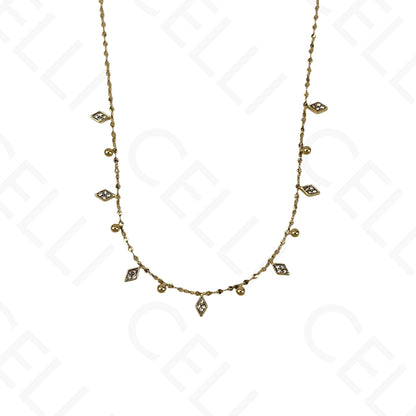 Steel Necklace - Mini Lozenge with Rhinestones