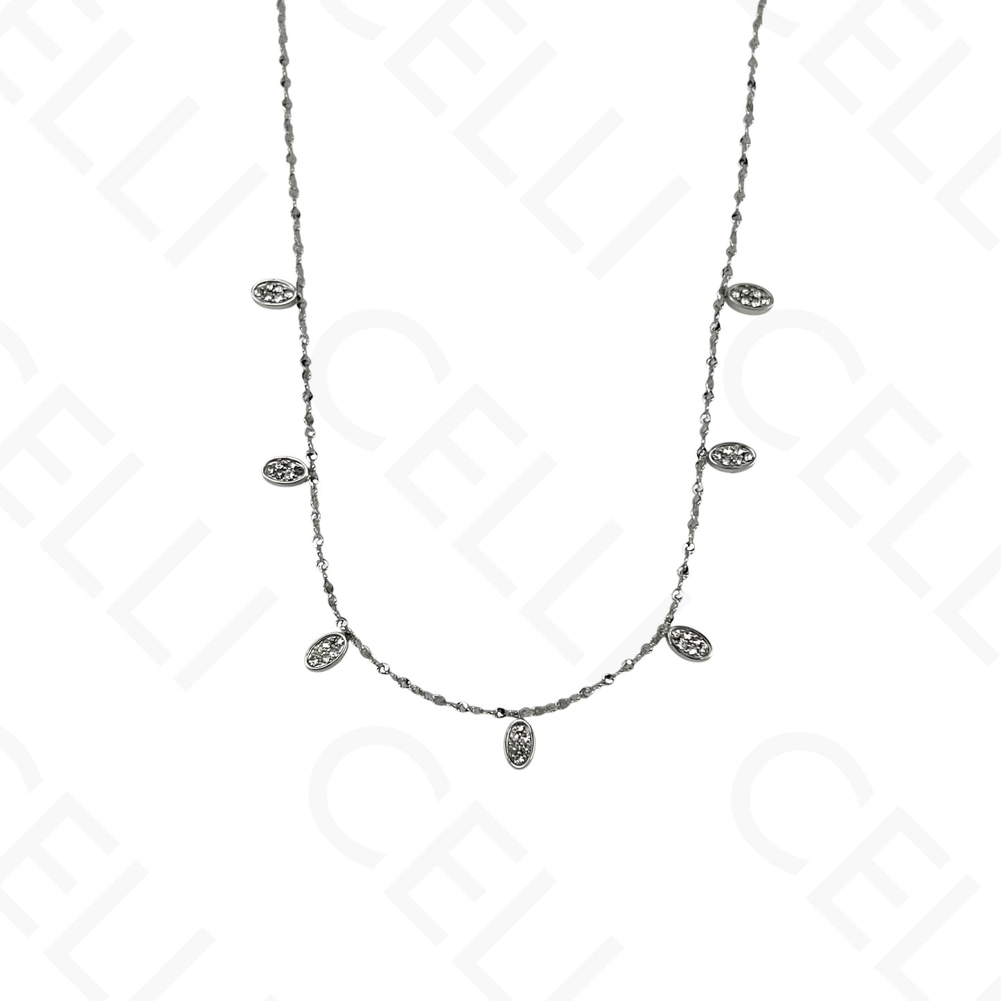 Steel Necklace - Mini Oval with Rhinestones