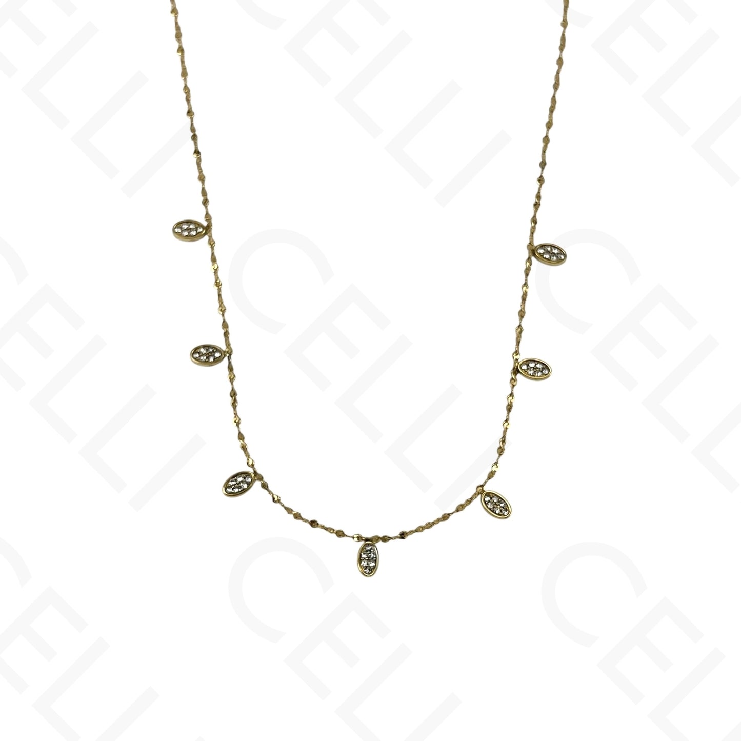 Steel Necklace - Mini Oval with Rhinestones