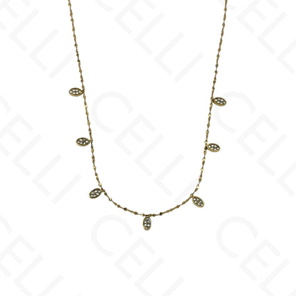 Steel Necklace - Mini Oval with Rhinestones
